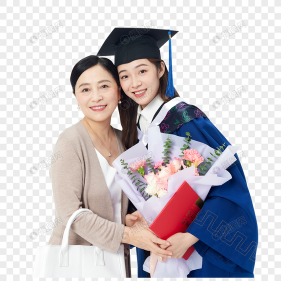 穿硕士服的女学生和母亲图片