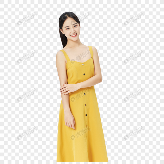 穿着黄色连衣裙的美女图片