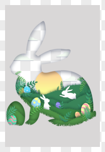 复活节兔子彩蛋剪纸图片