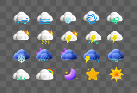 创意C4D毛绒磨砂天气图标3D立体模型图片