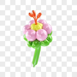 3D立体粉色花朵艺术气球模型元素图片