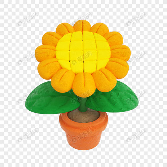 3D立体卡通粘土风格向阳花朵主题模型元素图片