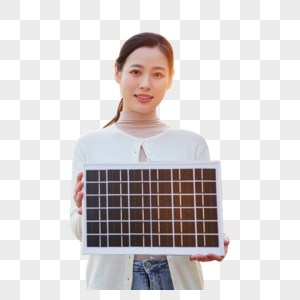 青年女性手拿太阳能板图片