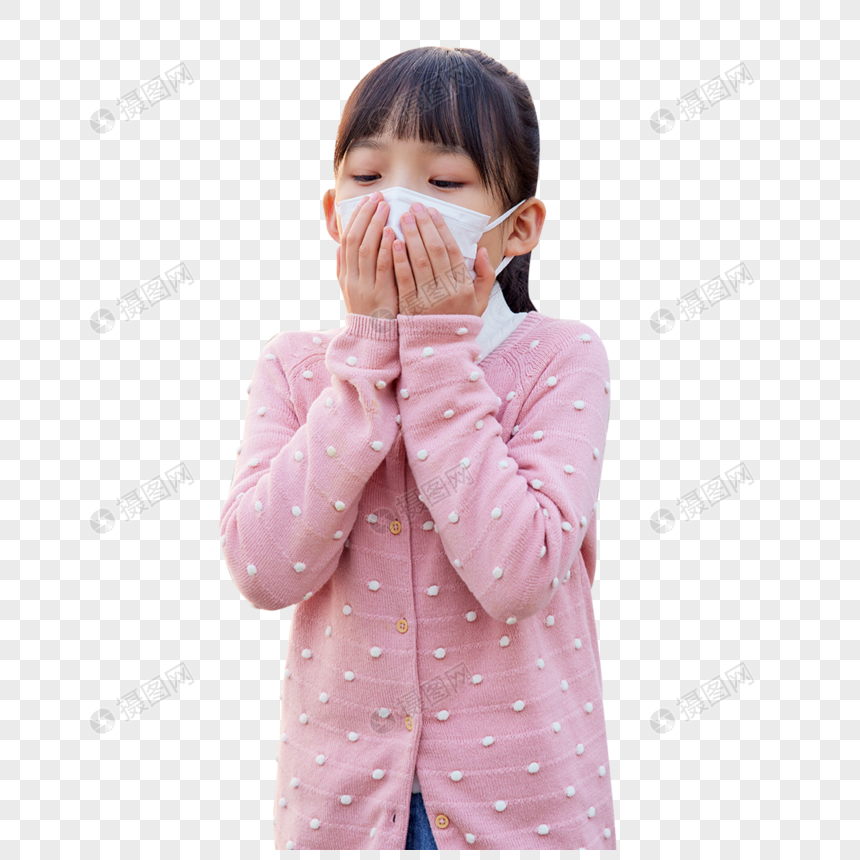 咳嗽戴口罩的小女孩图片