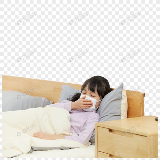 小女孩生病卧床咳嗽图片