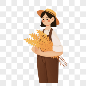 抱着水稻的女孩高清图片