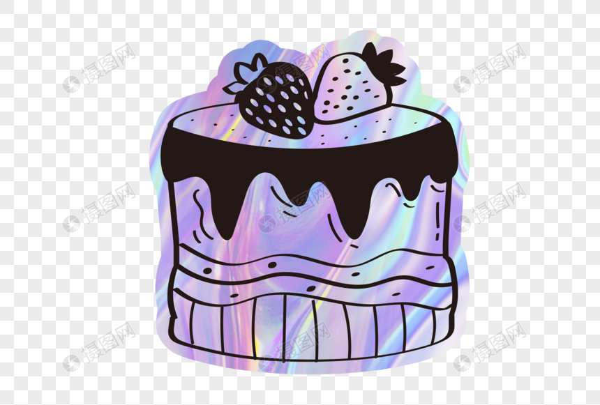 镭射风甜品草莓蛋糕可爱贴纸图片