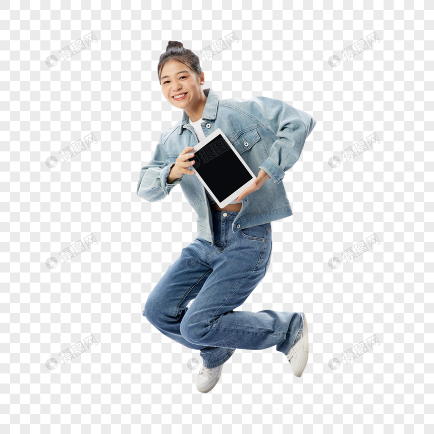 创意活力悬浮女性展示平板电脑图片