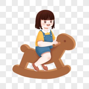 儿童节骑木马的小女孩高清图片