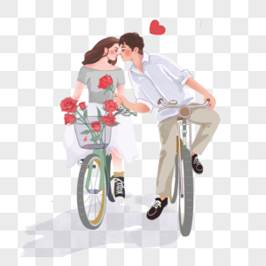 520情人节情侣单车插画高清图片