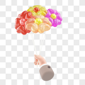 3D立体手持心形气球花朵主题模型元素图片