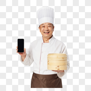 厨师展示手机屏幕图片