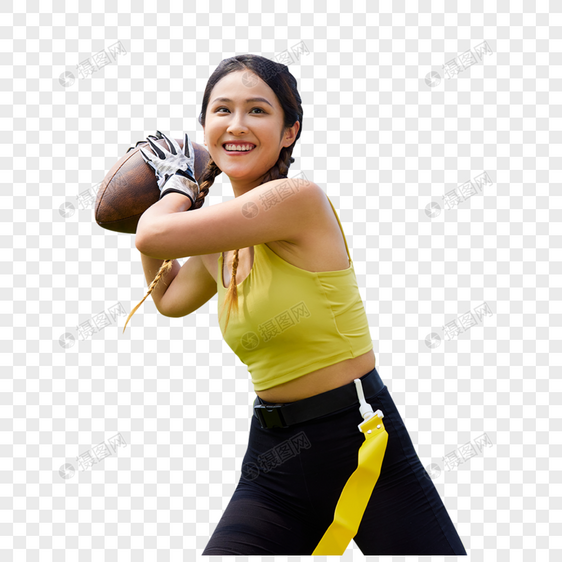 年轻美女玩橄榄球图片