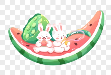 吃瓜避暑的兔子图片