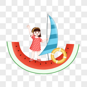 夏天西瓜帆船上的女孩高清图片