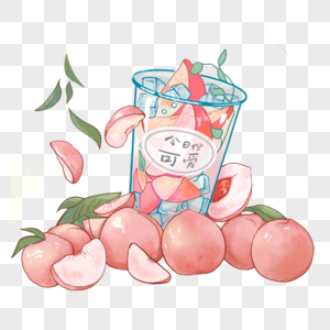夏日清凉桃子气泡饮品高清图片