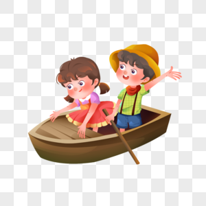 夏日划船的小孩图片