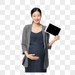 职场孕妇妈妈手拿平板电脑图片