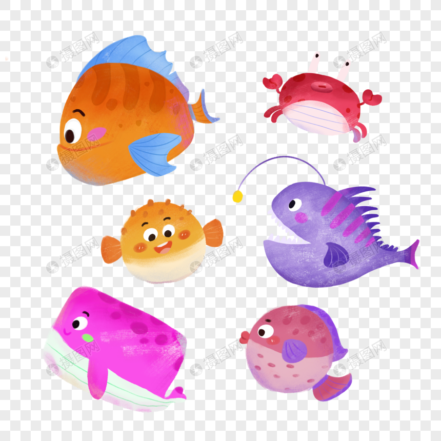 手绘卡通可爱唯美梦幻海洋动物鱼图片