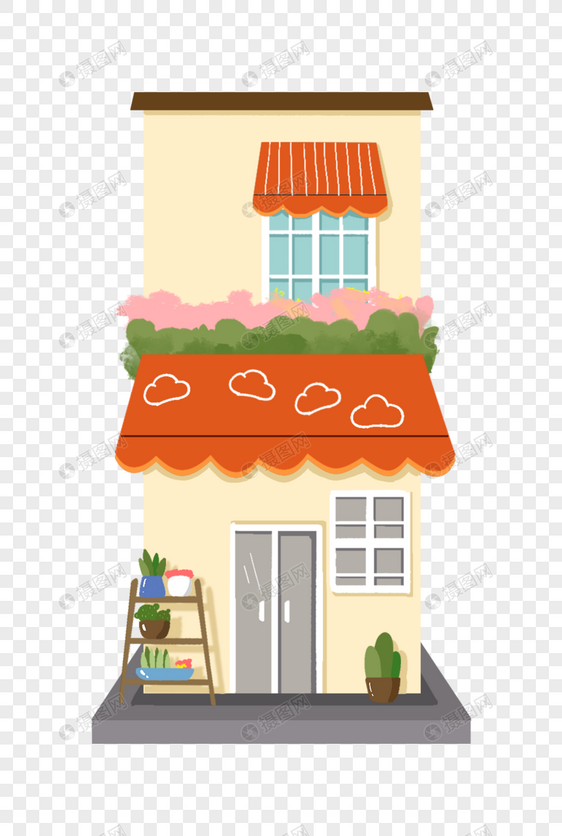 手绘卡通可爱红色小房子小场景建筑图片