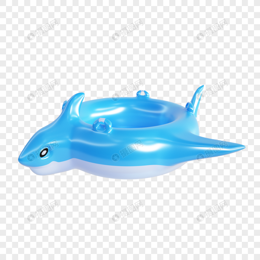 3D蓝色鲨鱼造型游泳圈模型元素图片