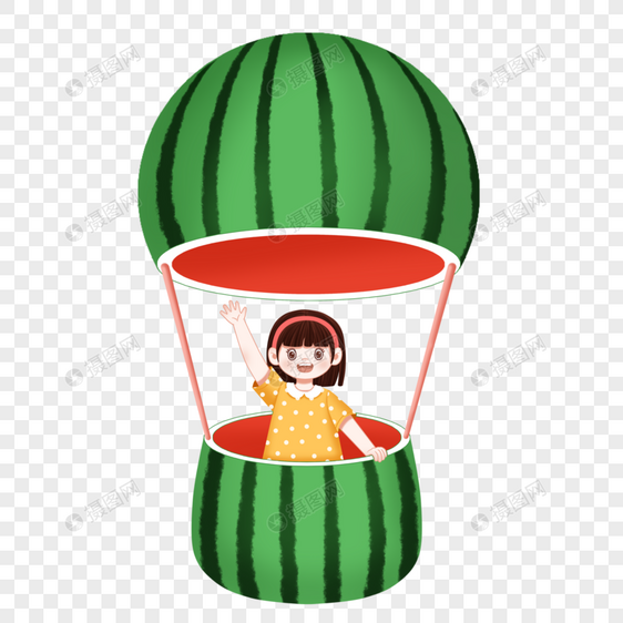 西瓜热气球上的女孩图片