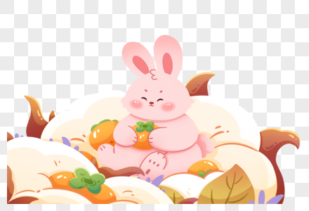 坐在棉花上吃柿子的兔子图片