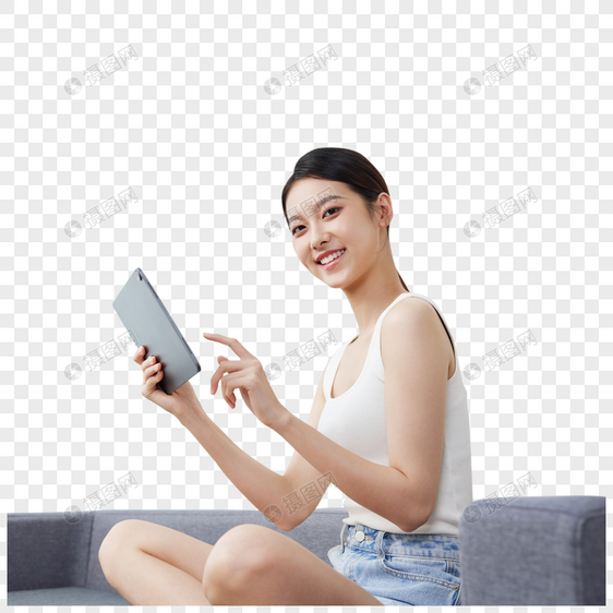 居家使用平板电脑的女性图片