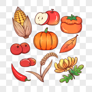 手绘卡通秋季农作物水果元素图片