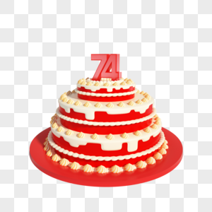 3D立体红色建国74周年蛋糕模型元素图片