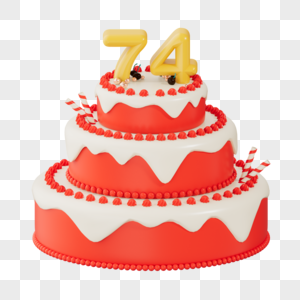3DC4D立体祖国国庆生日蛋糕74周年图片