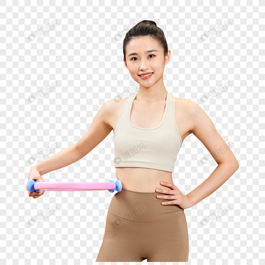 年轻女生叉腰抱着健身环图片