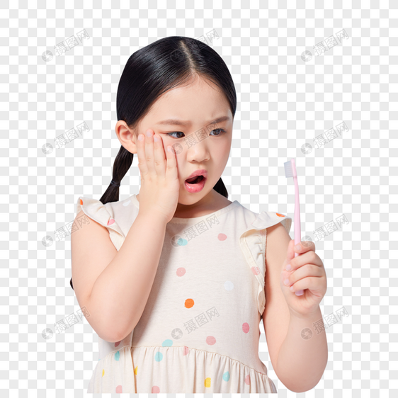 小女孩蛀牙刷牙疼痛图片