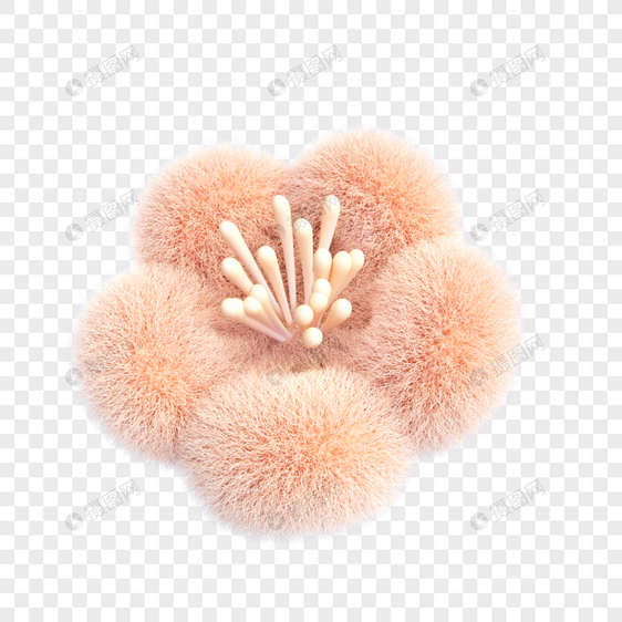 3D立体柔和桃色毛绒花朵元素图片
