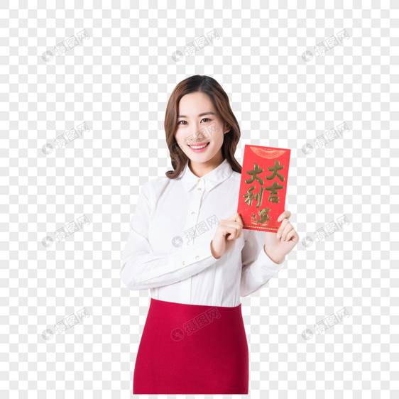 新年商务女性手拿红包图片