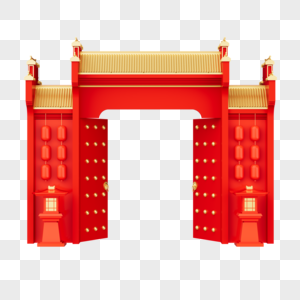 3D立体C4D新年春节开工大吉中式建筑灯笼高清图片