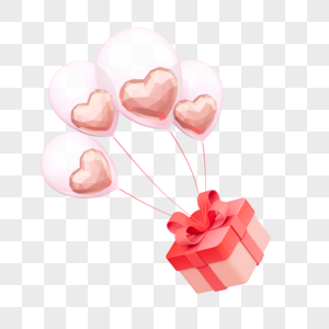 3D立体C4D新年情人节爱心礼盒气球图片