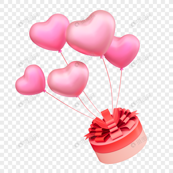 3D立体C4D新年情人节礼盒气球图片