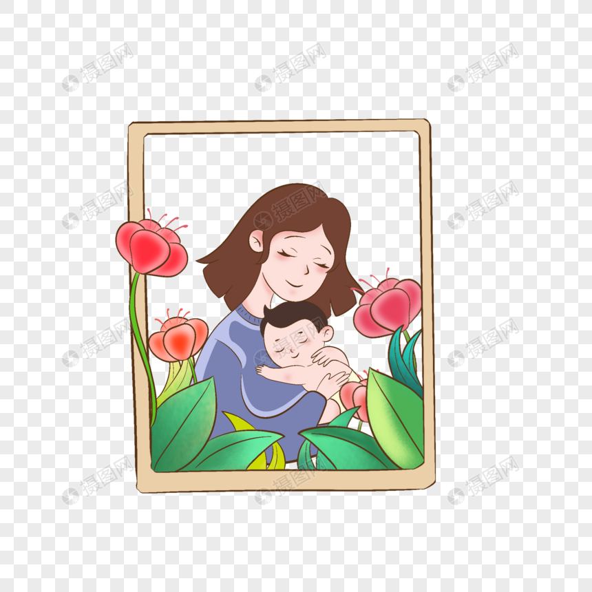 母亲节花朵母子边框图片