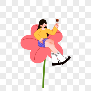坐在花上喝酒的女孩高清图片