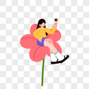坐在花上喝酒的女孩图片