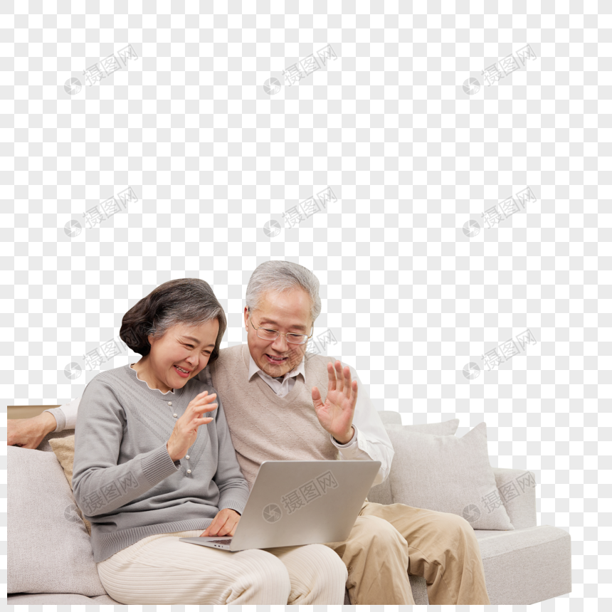 老人对着电脑打招呼图片