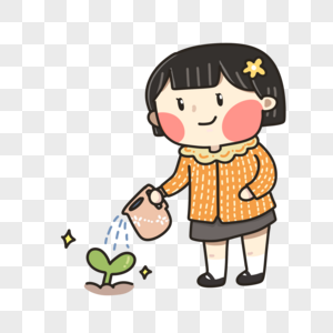 春天浇水浇灌发芽的小女孩高清图片