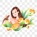 春天春季女性和鸟类花卉场景装饰组合图片