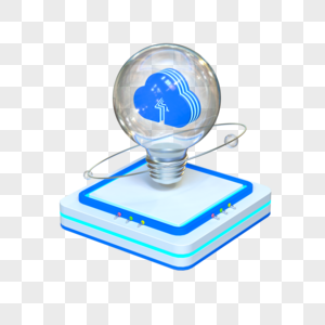 3D互联网灯泡图标科技云展台玻璃免抠素材蓝色高清图片