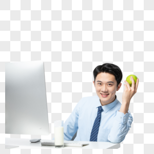 商务男士办公室吃苹果图片