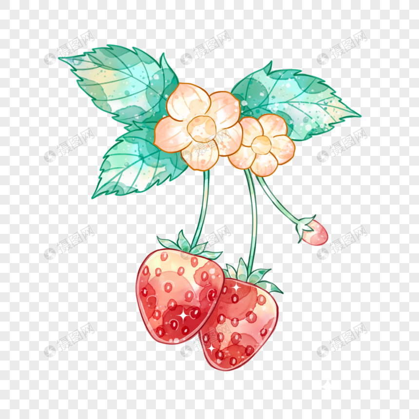 夏季水彩草莓图片
