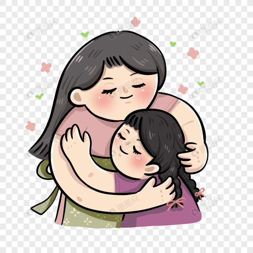 在母亲节拥抱的妈妈和女儿卡通母女图片