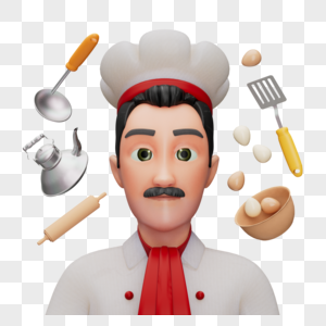 3D51劳动节厨师烹饪厨具饮食悬浮人物头像高清图片
