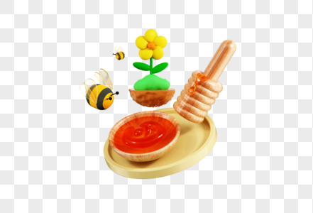 C4D漂浮食物蜜蜂蜂蜜元素模型图片